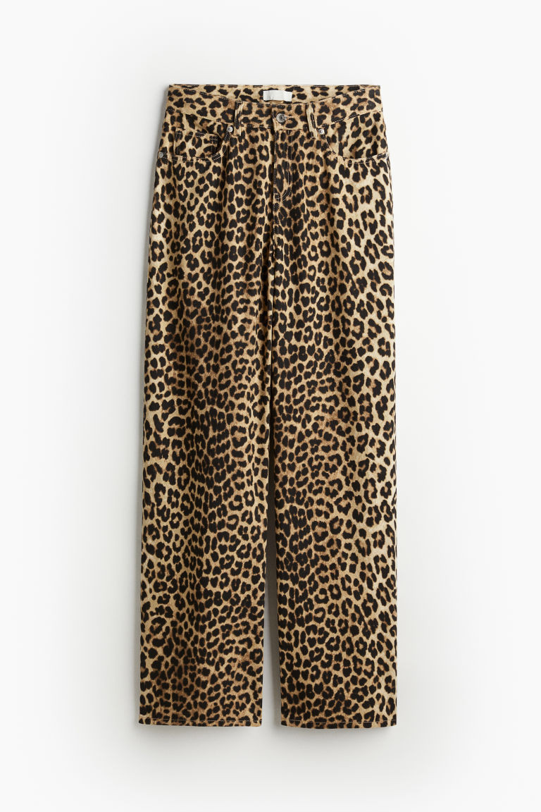 Wide-cut Jeans - Beige/leopard print - Ladies | H&M US | H&M (US + CA)