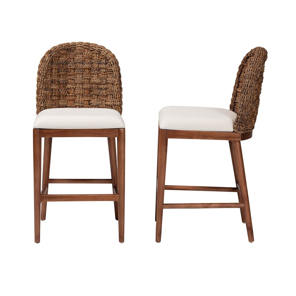 bali & pari Modern Bohemian Walnut Brown Finished Acacia Wood and Seagrass Counter Stool | Walmart (US)