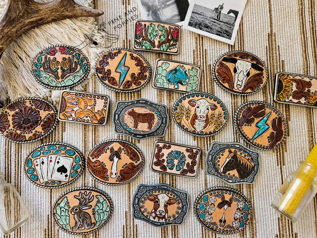 Tooled Leather Belt Buckleflowerswesterncowgirlcountry - Etsy | Etsy (US)