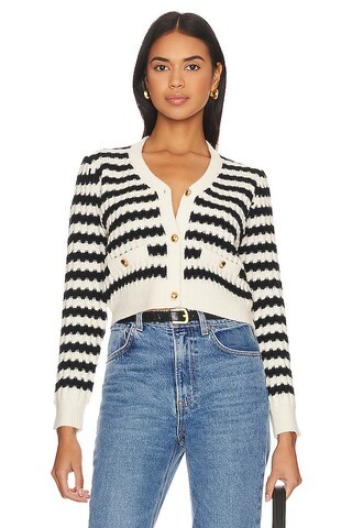 Line & Dot Laurel Cardigan in Ivory & Black from Revolve.com | Revolve Clothing (Global)