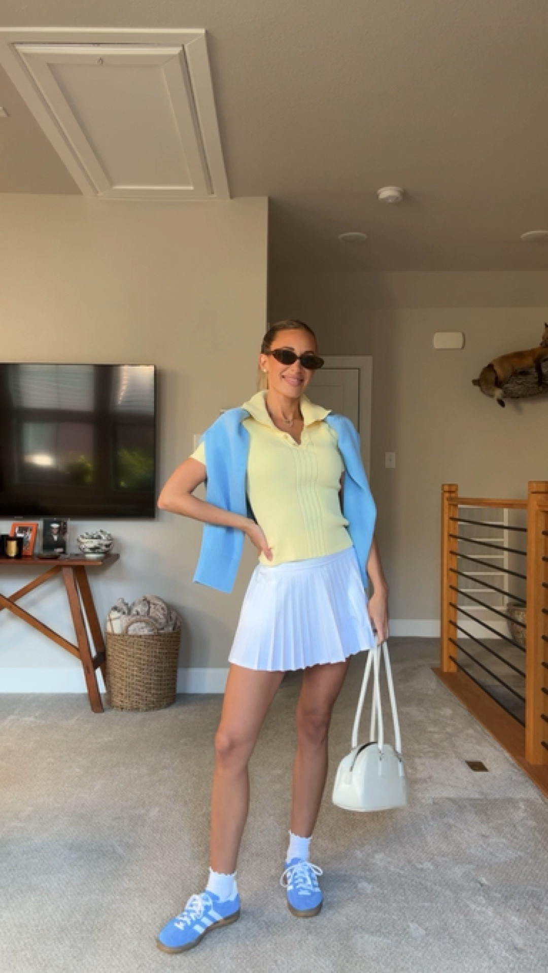 The perfect preppy tenniscore outfit 🤗 

Wearing XXS in skirt and XS in top. 
Size down 1 full size in shoes

Outfit. Ootd. Fall outfit. Style inspo. Tennis skirt. Adidas Gazelle. Yellow and blue. Sneakers. Casual style  

#LTKFindsUnder50 #LTKFindsUnder100