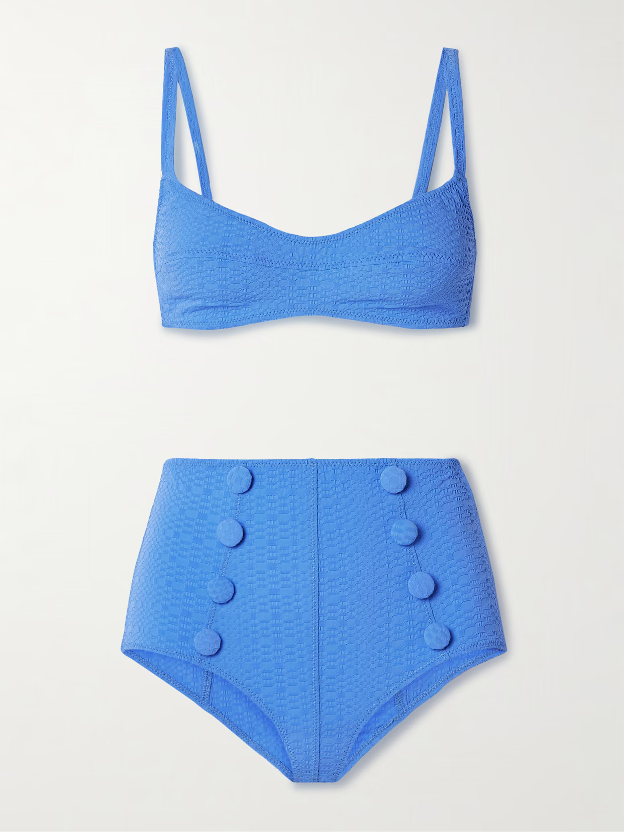 Lisa Marie Fernandez - Button-embellished Seersucker Bikini - Blue | NET-A-PORTER (US)