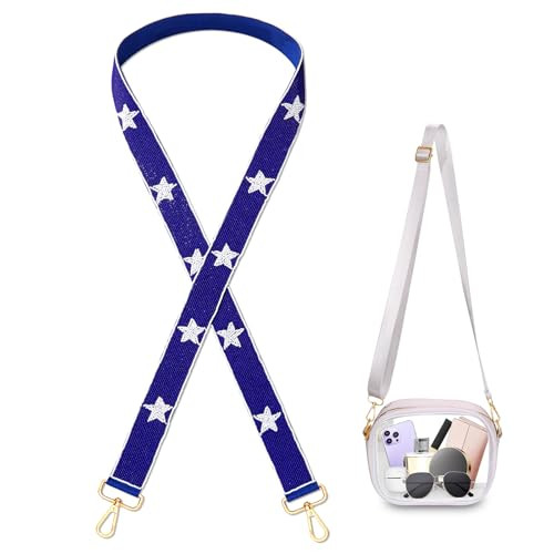 ZOLEAROPY Game Day Beaded Purse Strap Stadium Football University College Star Bag Strap Tailgating Accessory Game Day Clear Crossbody (blue white, large) | Amazon (US)