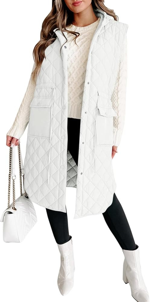 Tankaneo Women's Long Puffer Vest Sleeveless Hood Quilted Winter Outwear Warm Jackets Coats | Amazon (US)