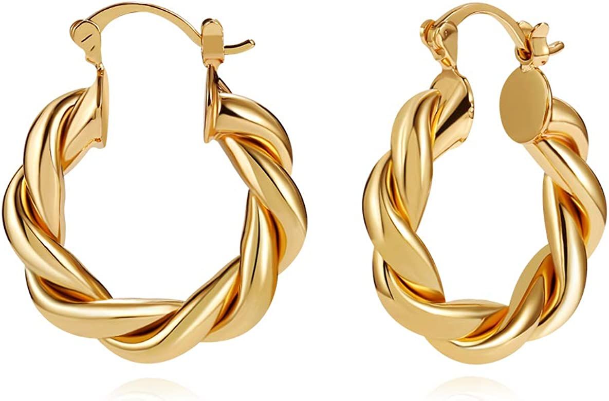 LILIE&WHITE Twisited Gold Chunky Hoop Earrings For Women 14K Gold Plated High Polished Lightweight H | Amazon (US)