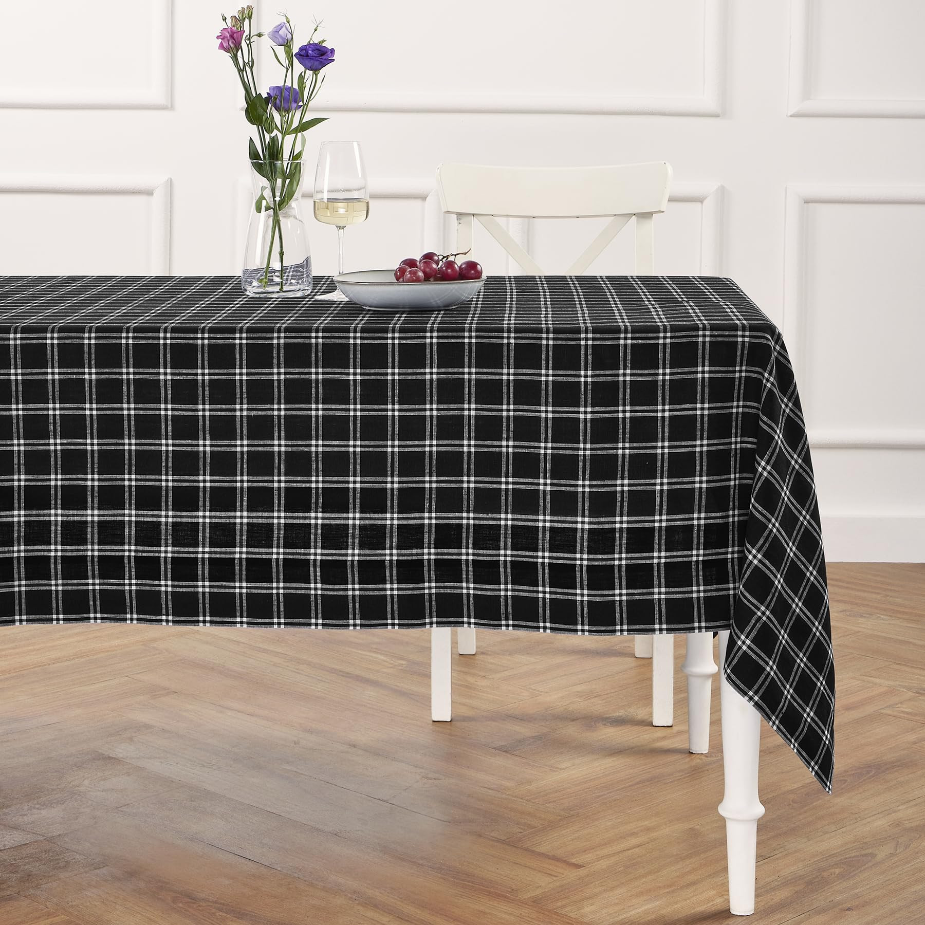 Solino Home Linen Plaid Tablecloth 60 x 120 Inch - 100% Pure Linen Marseille Plaid Black Table Cl... | Amazon (US)