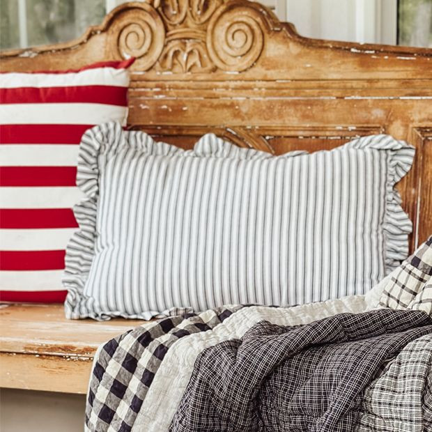 Ruffle Edge Striped Pillow | Antique Farm House