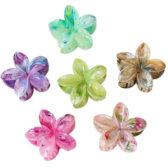 Flower Hair Claw Clips-6PCS for Thick Hair,Strong Hold Nonslip,Hawaiian,Cute Large marble Hair Cl... | Amazon (US)