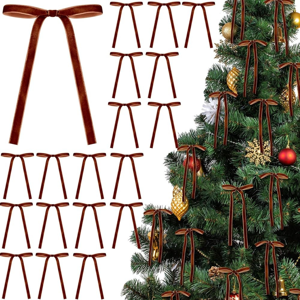 24 Pcs Velvet Christmas Bows for Christmas Tree Rustic Crafts Gift Bows Vintage Velvet Ribbon Bow... | Amazon (US)