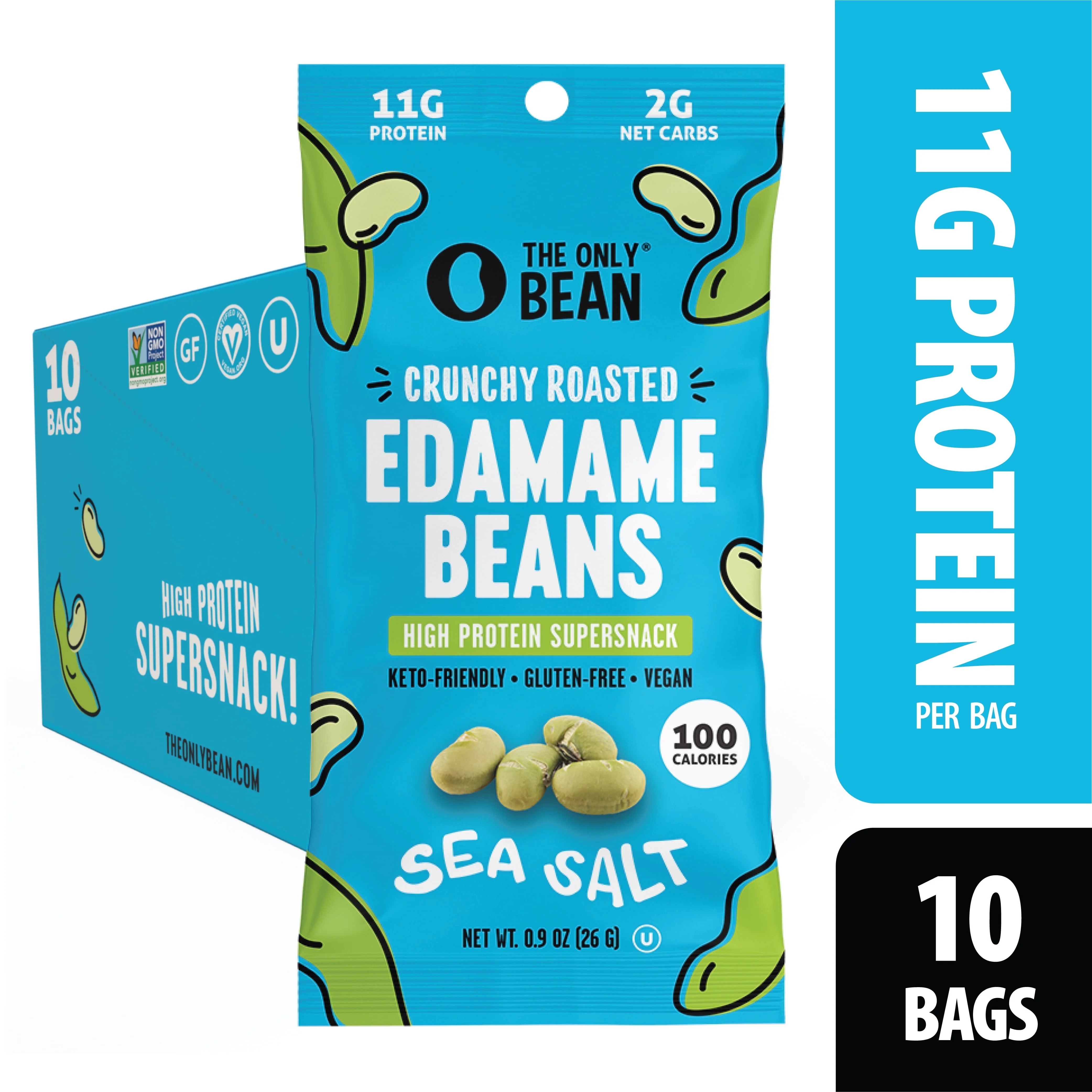 The Only Bean Crunchy Dry Roasted Edamame Snacks (Sea Salt), Keto Snack Food, High Protein (11g) ... | Walmart (US)