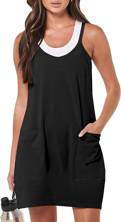 Caracilia Womens Summer Mini Dress 2023 Casual Sleeveless Spaghetti Strap Sundress Athletic Short... | Amazon (US)