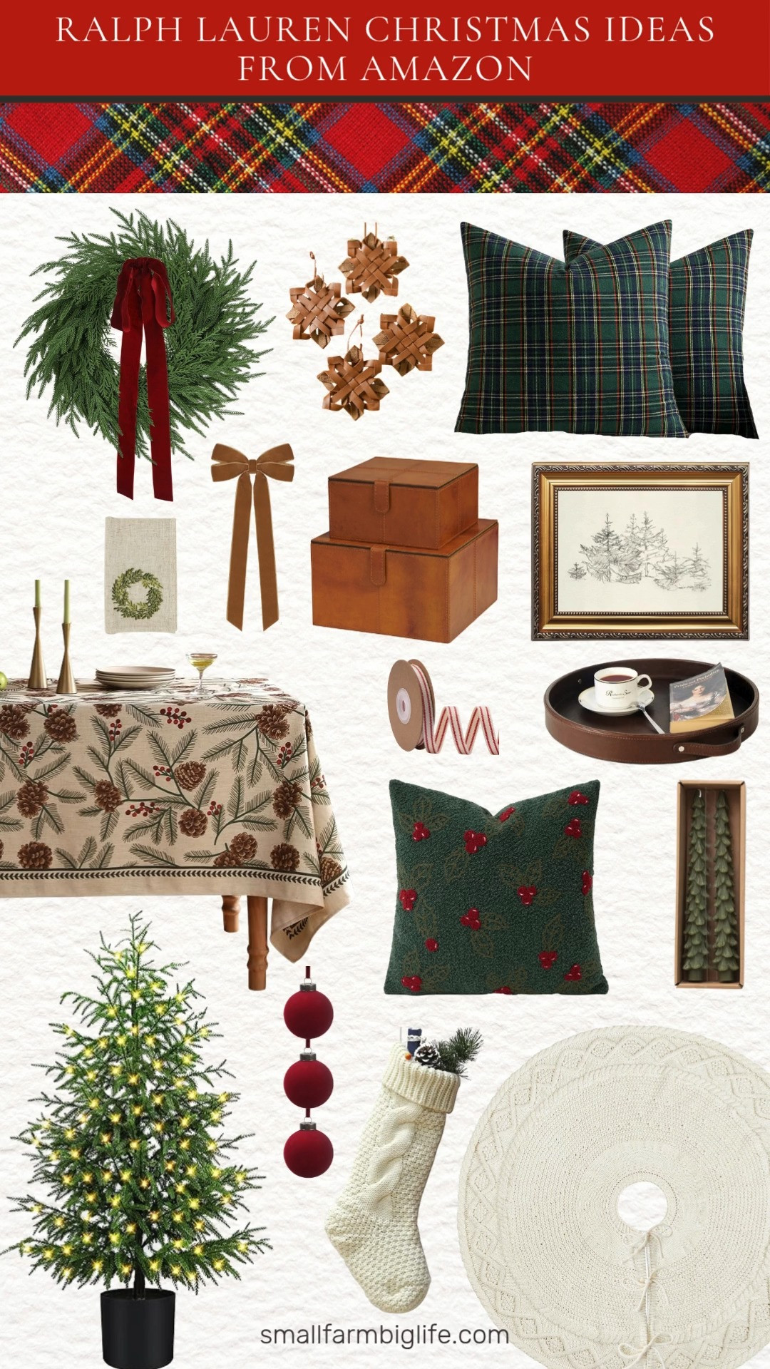 ✨Ralph Lauren inspired Christmas elegance, all from Amazon. 🎄 Classic cream knits, velvet ornaments, luxe leather trays, and ribbon details bring that timeless holiday charm to your home. 🌟 Create a warm, refined look with cozy textures, rich tones, and sophisticated decor touches. 

 #LTKHoliday #LTKHome #LTKFindsUnder50