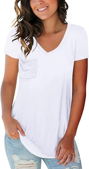 Womens V Neck Shirts Short Sleeve Casual Tunic Summer Tops | Amazon (US)