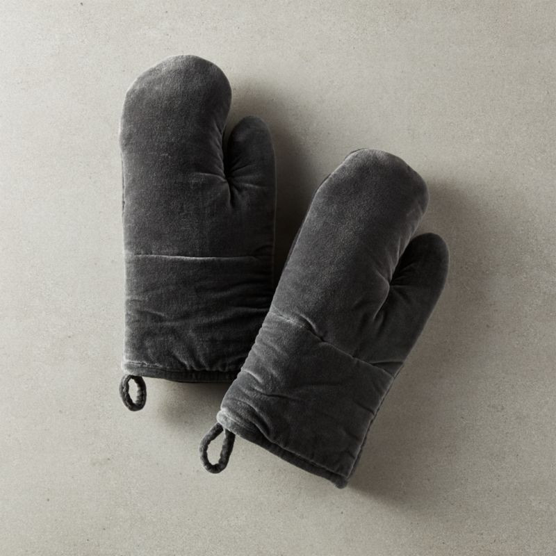 Charcoal Grey Velvet Oven Mitts Set of 2 + Reviews | CB2 | CB2