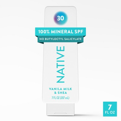 Native Mineral Sunscreen with Zinc Oxide - Vanilla Milk & Shea - SPF 30 - 7oz: Whole Body Application, Vegan, Nourishing | Target