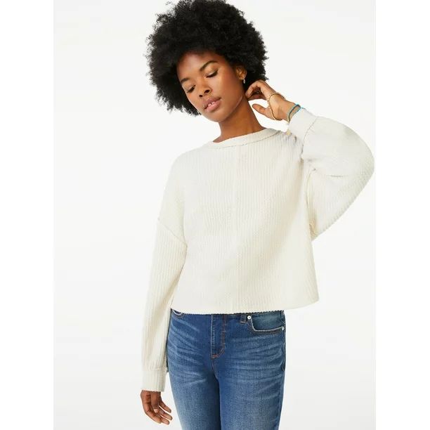 Scoop Women's Waffle Knit Slouch Top with Long Sleeves | Walmart (US)