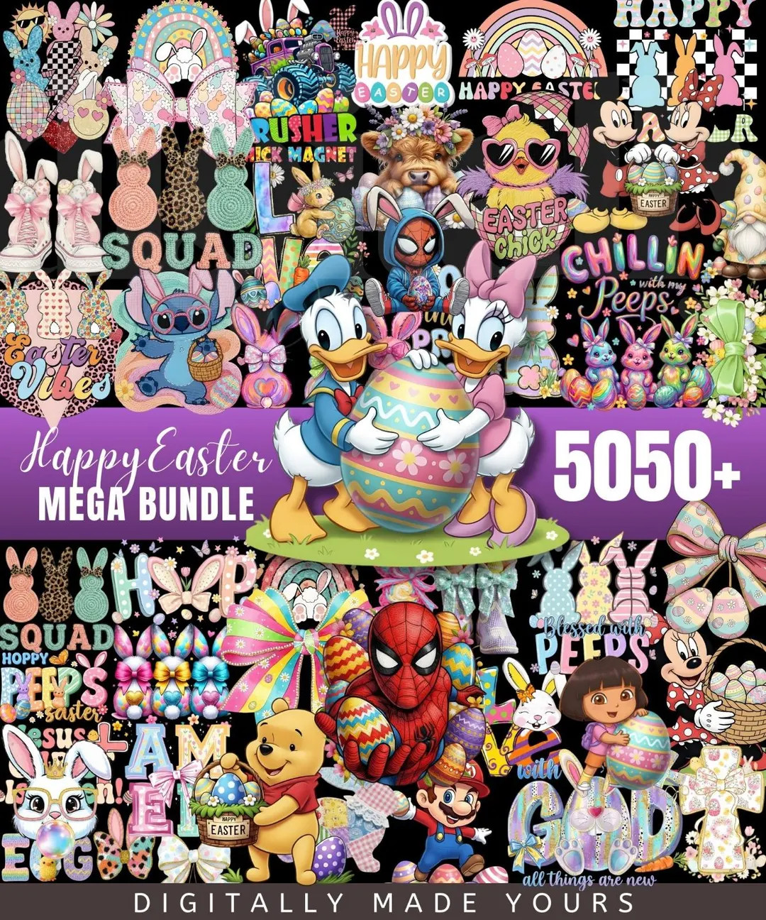 5050+ Easter Mega Bundle, Faux Yarn Easter Png Bunde, Cartoon Easter Bundle, Retro Easter, Superh... | Etsy (US)