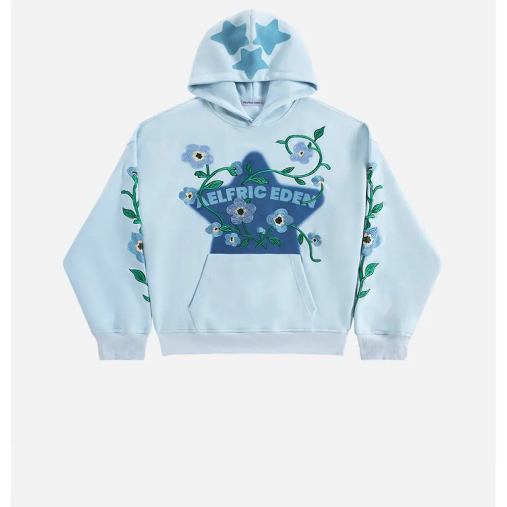 AELFRIC EDEN Beaded Floral Eden Star Pullover Hoodie in Blue at Nordstrom, Size Large | Nordstrom