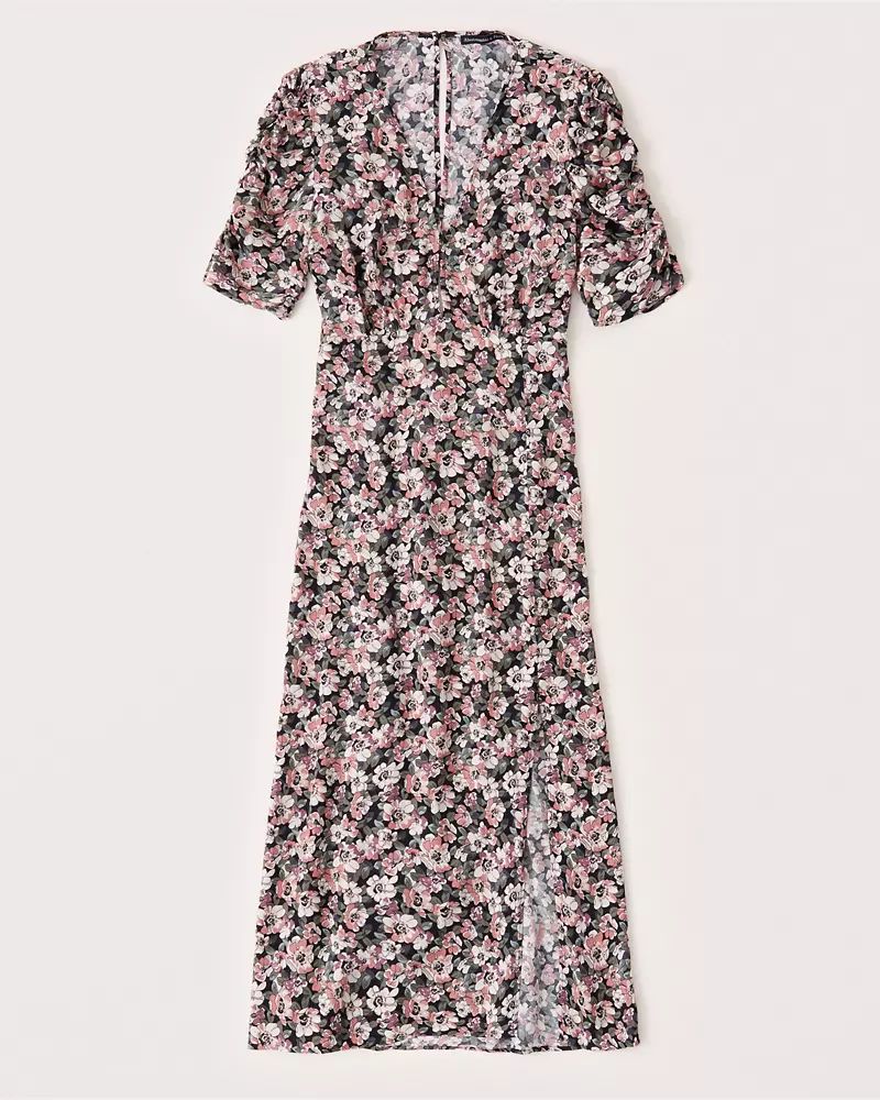 Cinched Sleeve Midi Dress | Abercrombie & Fitch (US)