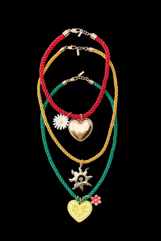 Three-pack of necklaces:- Colored cord necklace with different charm pendants. Lobster clasp clos... | Zara US