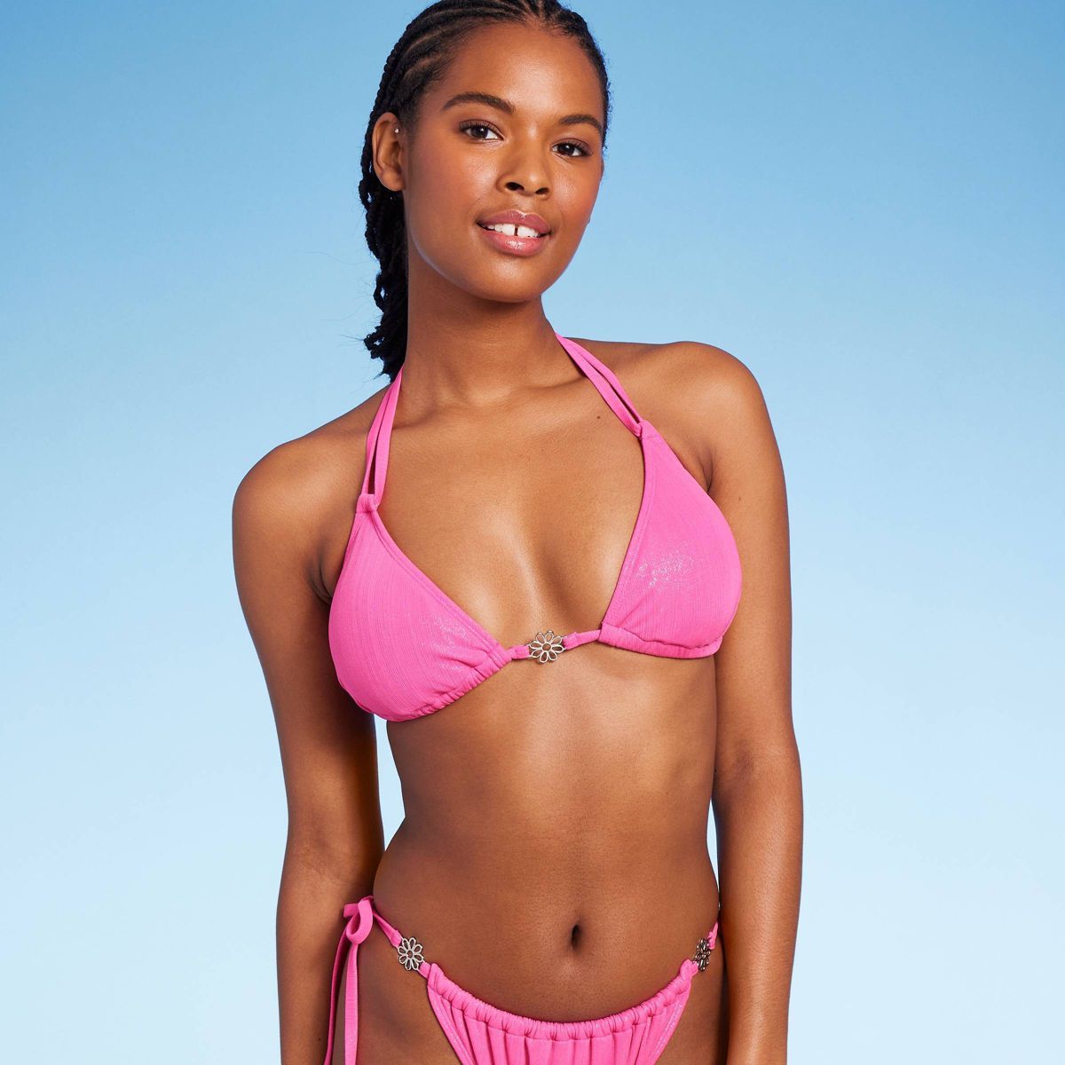 Women's Flower Charm Lurex Plisse Textured Triangle Bikini Top - Wild Fable™ | Target