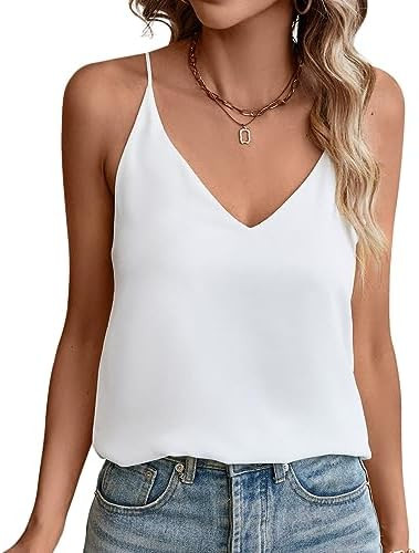 Womens V Neck Spaghetti Strap Tank Tops Dressy Casual Camisole Blouses Sleeveless Loose Cami Basi... | Amazon (US)
