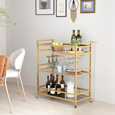 Gold Bar Carts with 3 Tier Glass Shelves, | Wayfair Professional