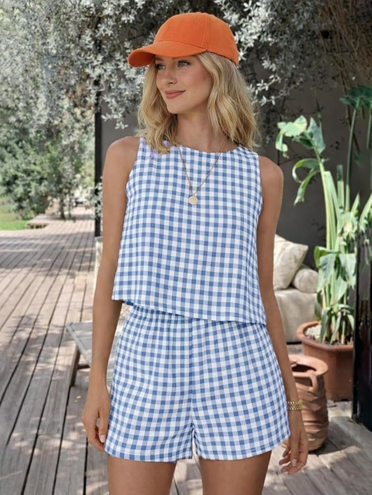 Amazon.com: IDEALSANXUN Gingham Sets for Women 2 Piece Outfits 2026 Pajama Sets Fashion Spring Su... | Amazon (US)