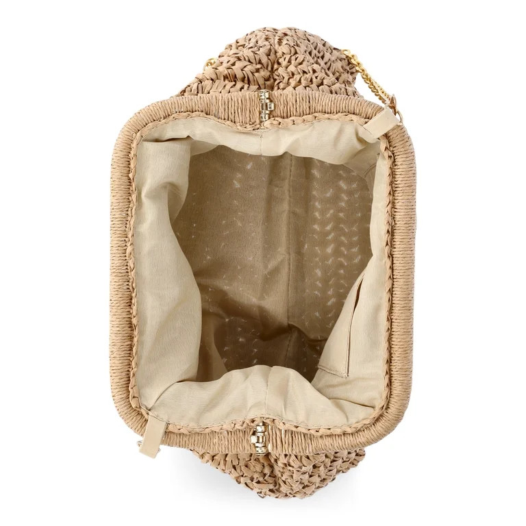 Time and Tru Women's Embellished Straw Frame Clutch Handbag, Natural | Walmart (US)