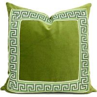 Green Pillow Cover With Greek Key Trim - Lime Velvet | Etsy (US)