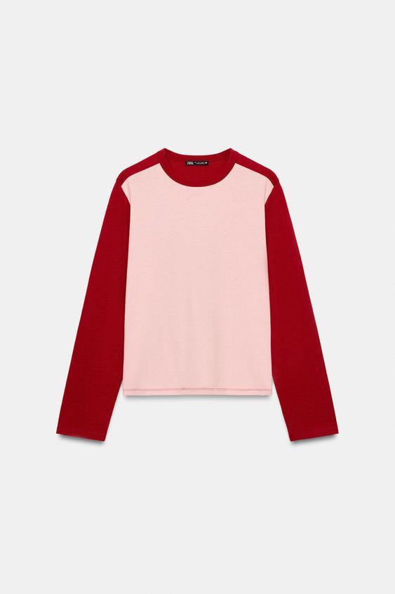 Zara - Combined Long Sleeve T-Shirt - Pink - S - Woman | Zara AU