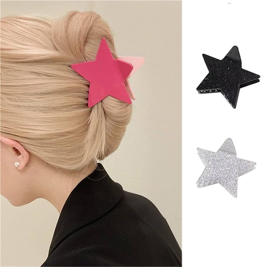 papasgix Star Hair Clips for Women Girls, Star Shining Hair Clips Metal Hair Clips Pink Hair Clip... | Amazon (US)