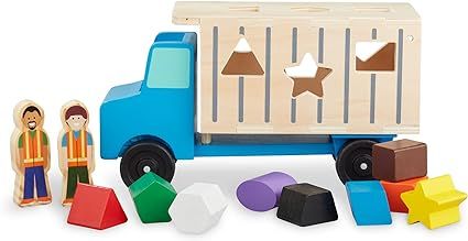 Melissa & Doug Shape-Sorting Wooden Dump Truck Toy With 9 Colorful Shapes and 2 Play Figures | Amazon (US)