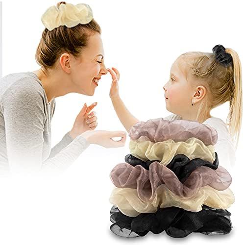 YOHAMA 6 pcs Hair Scrunchies Organza Elastic Ties Oversized Scrunchy Pack Parent-child Good for Pony | Amazon (US)