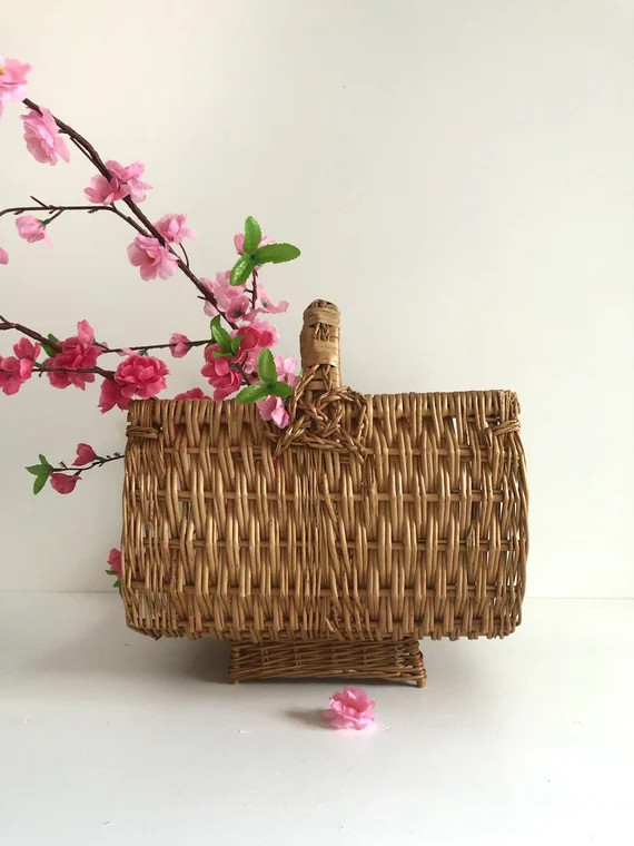 Vintage Large French Willow Wicker Basket With Pedestal and | Etsy | Etsy (US)