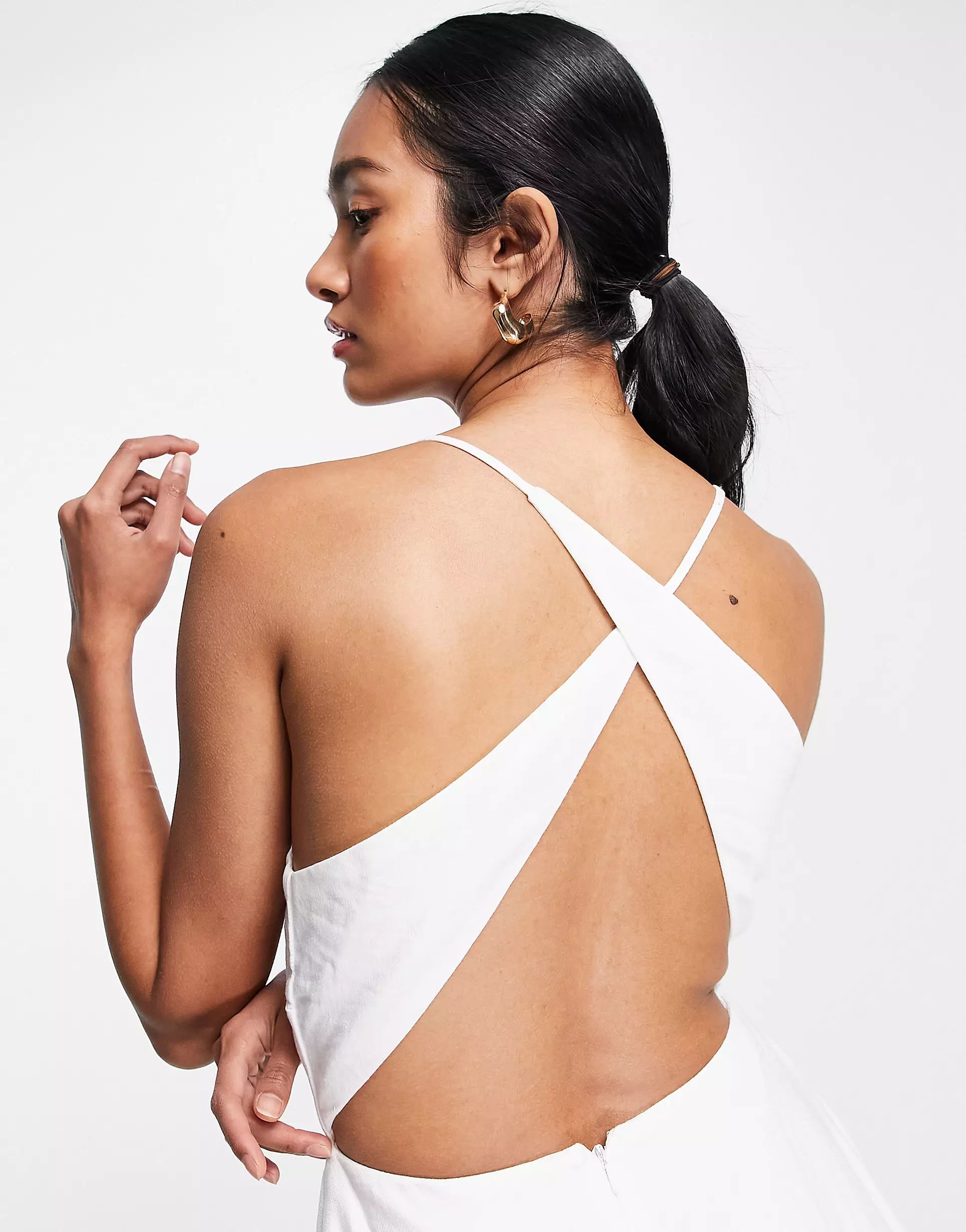 ASOS Edition linen cami midi dress with cut-out detail in white | ASOS (Global)