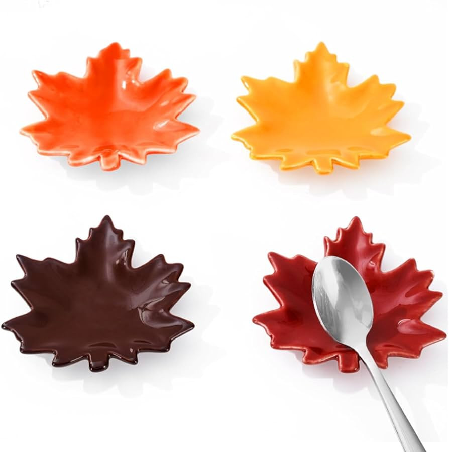 Whaline 4Pcs 2.8 Inch Fall Mini Spoon Rest Maple Leaves Ceramic Spoon Holder Brown Orange Yellow ... | Amazon (US)