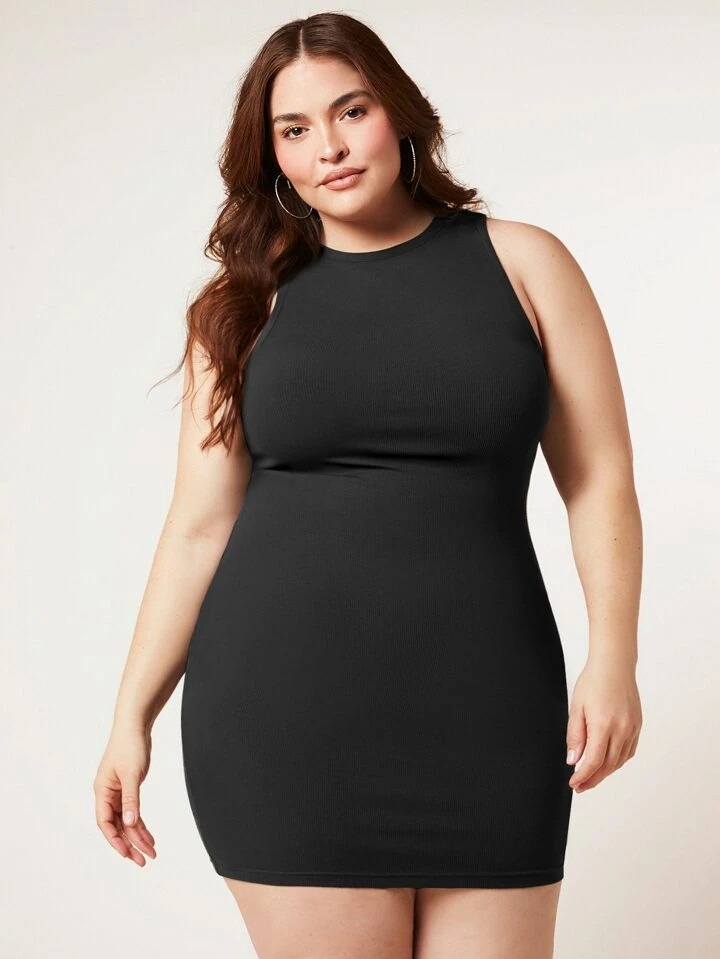 SHEIN BASICS Plus Cotton Solid Bodycon Dress | SHEIN