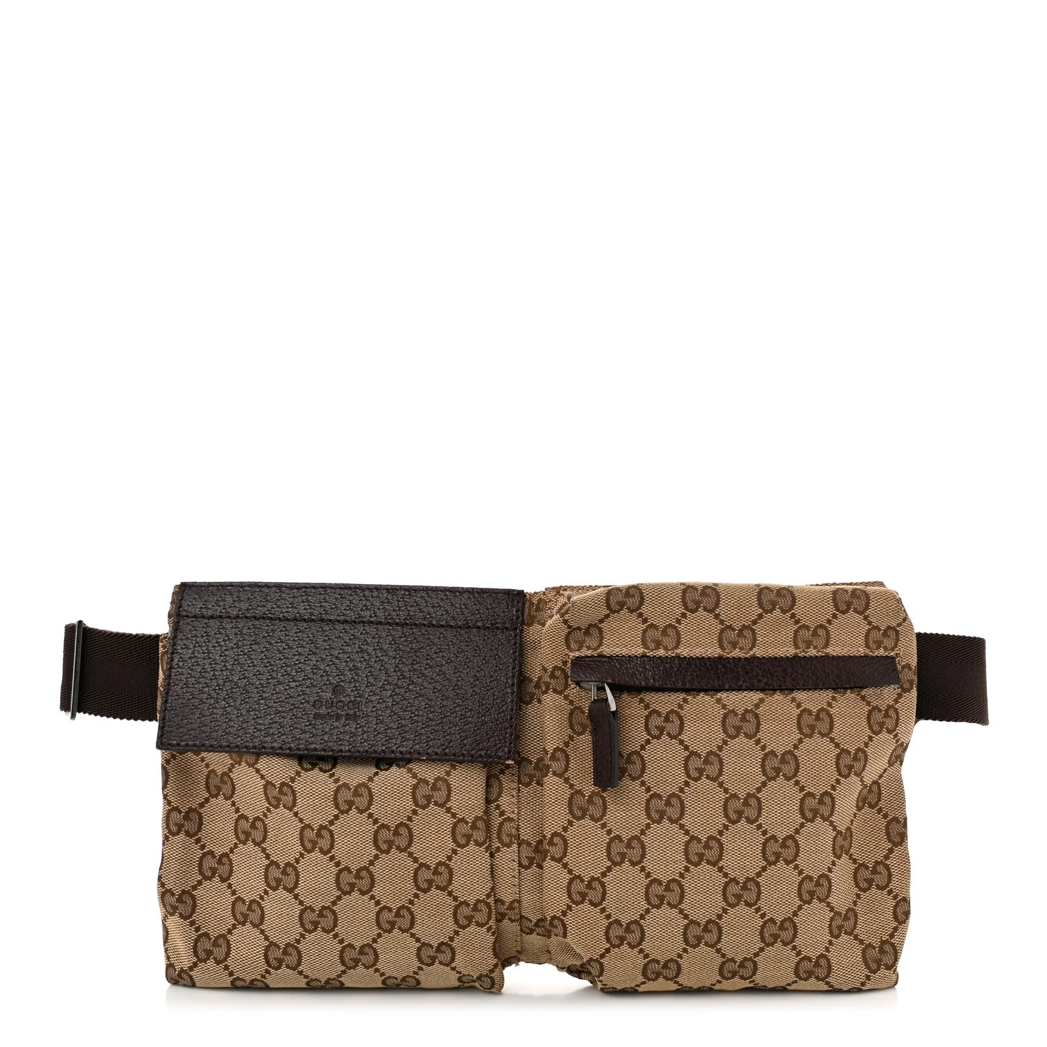 GG Monogram Double Pocket Belt Bag Dark Brown | FASHIONPHILE (US)