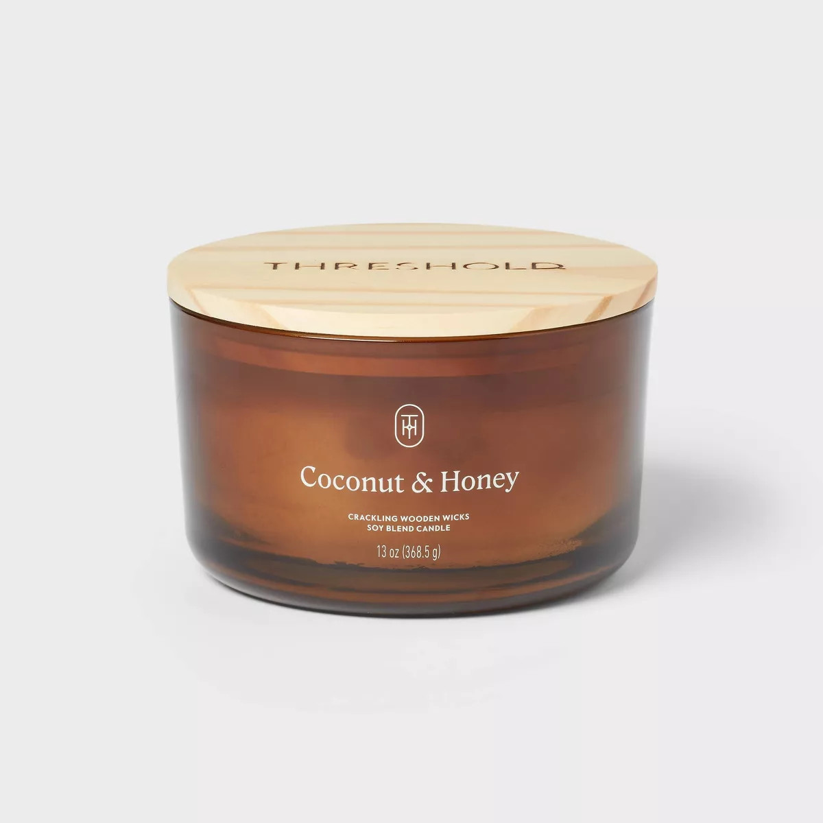 3-Wick Amber Glass Wooden Wick Coconut and Honey Jar Candle 13oz - Threshold™ | Target
