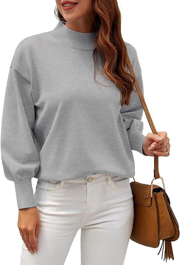 WEACZZY Womens Casual Lightweight Sweater Mock Neck Batwing Long Sleeve Knit Jumper Loose Pullove... | Amazon (US)