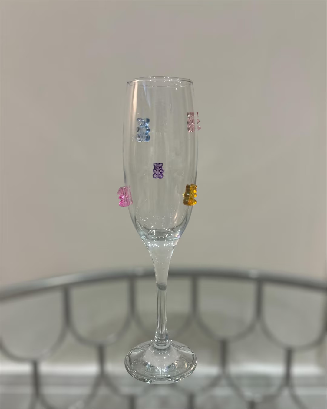 Set of 2 or 4 Multicoloured Mini Gummy Bear Champagne Handmade Wine Stem Glasses Cups Dishware Co... | Etsy (US)