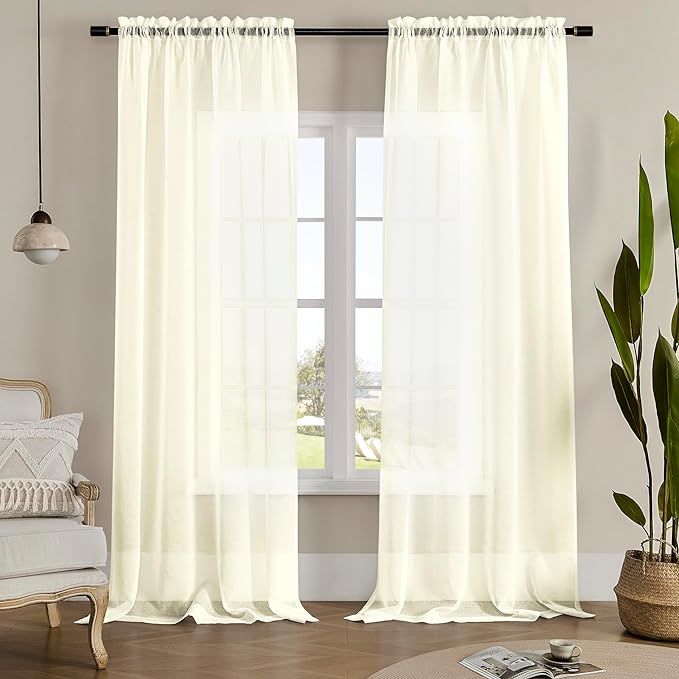 MYSTIC-HOME Sheer Curtains 95 Inches Long, Window Treatments Rod Pocket Drapes for Living Room, B... | Amazon (US)