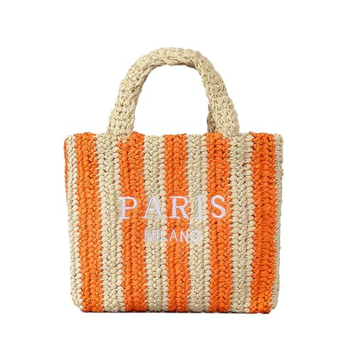 OWGSEE Straw Beach Bag for Women Summer Woven Tote Bag Packable Straw Purses and Handbags for Vacation Holiday (S-Orange) | Amazon (US)