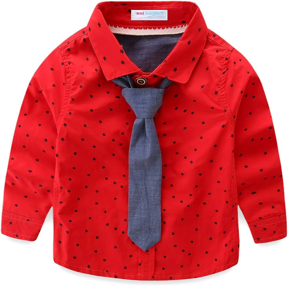 Mud Kingdom Little Boy Dress Shirt Long Sleeve Cute | Amazon (US)
