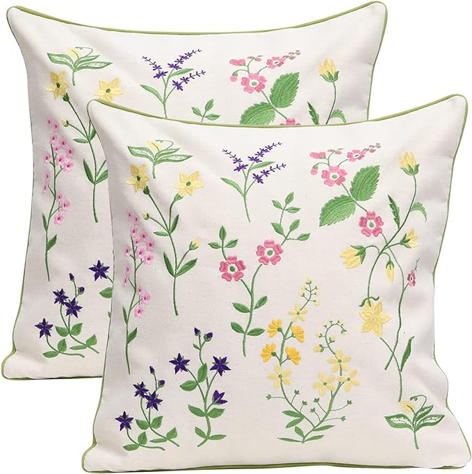 Pilmandu Set of 2 Embroidered Decorative Throw Pillow Covers Couch Square Pillowcases Cushion for... | Amazon (US)