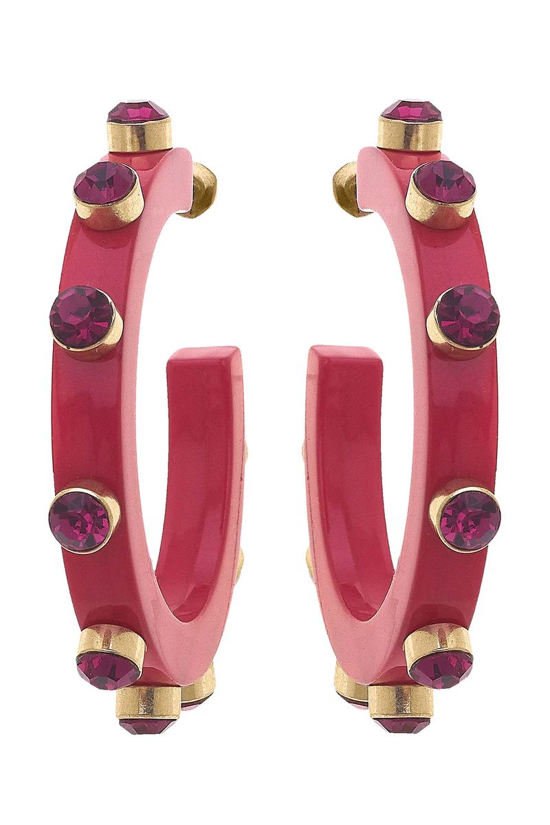 Renee Resin and Rhinestone Hoop Earrings in Fuchsia | CANVAS