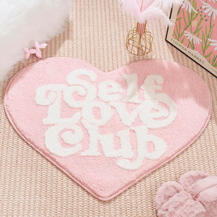 ELDONE Self Love Club Rug Heart Shaped - Cute Bath Mat Non Slip, Funky Aesthetic Groovy Small Acc... | Amazon (US)