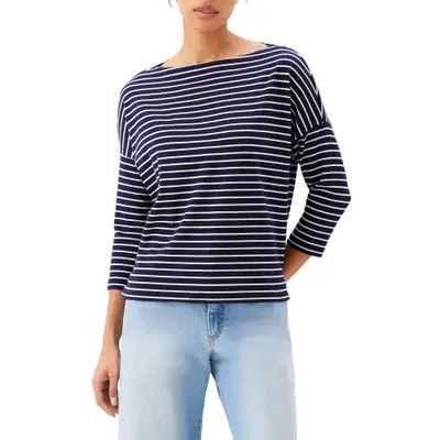 Karen Kane Stripe Boat Neck Top in Navy W/Cream at Nordstrom, Size Small | Nordstrom