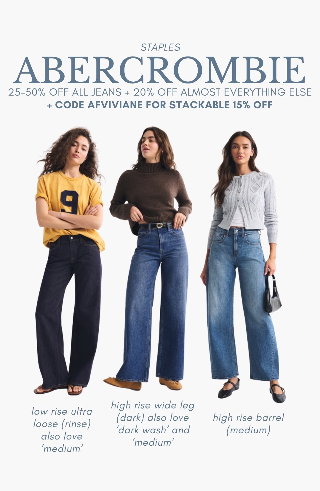 code AFVIVIANE for extra 15% off! denim styles I LOVE!! been wearing low rise ultra loose through pregnancy, but cannot wait to wear high rise again soon!!

#LTKSaleAlert #LTKSeasonal #LTKBump